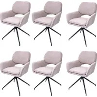 MCW Set van 6 eetkamerstoelen -N74, keukenstoel, draaibaar met automatische terugvering, stof bouclé (540g/m²) Oeko-Tex ~ beige