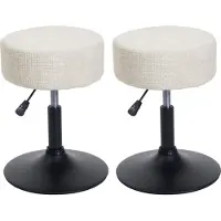 MCW Set van 2 krukken -C22, kruk make-up kruk, in hoogte verstelbaar draaibaar Ø 37cm stof chenille (465g/m²) ~ crème-wit