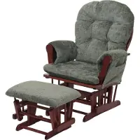 Mendler Relax fauteuil -C76, schommelstoel met hocker stof chenille (465g/m²) Oeko-Tex ~ groen, donker frame