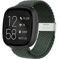 Strap-it Smartwatch bandje - Verstelbaar gevlochten nylon bandje - geschikt voor Fitbit Versa 3 / Fitbit Sense - donkergroen