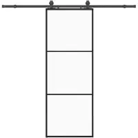 vidaXL Schuifdeur met beslagset 76x205 cm ESG glas zwart