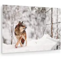 MuchoWow Glasschilderij 180x120 cm - Schilderij acrylglas - Wolf - Winter - Sneeuw - Natuur - Dieren - Foto op glas - Muurdecoratie woonkamer - Wanddecoratie slaapkamer - Schilderijen
