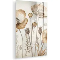 MuchoWow Glasschilderij 80x120 cm - Schilderij acrylglas - Bloemen - Beige - Natuur - Illustratie - Foto op glas - Muurdecoratie woonkamer - Wanddecoratie slaapkamer - Schilderijen