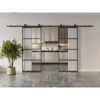 Vente-unique Dubbele schuifdeur met opbouwsysteem - aluminium en transparant gehard glas - 2 x H205 x L93 cm - SINCA II