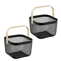 Relaxdays draadmand - set van 2 - met hengsel - 17,5 x 26 x 24,5 cm - opbergmand - zwart