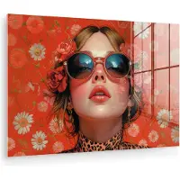 MuchoWow Glasschilderij 30x20 cm - Schilderij acrylglas - Vrouw - Kleurrijk - Dierenprint - Bloemen - Foto op glas - Muurdecoratie woonkamer - Wanddecoratie slaapkamer - Schilderijen