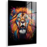 MuchoWow Glasschilderij 120x160 cm - Schilderij acrylglas - Leeuw - Graffiti - Dieren - Zwart - Foto op glas - Muurdecoratie woonkamer - Wanddecoratie slaapkamer - Schilderijen