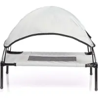 Wiltec hondenbed met dak, grijs, 91 x 76 x 16 cm, maat L, geschikt voor honden tot 35 kg. Buitenligplaats voor katten, huisdieren slaapplek, zonnedak