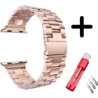 Strap-it Stalen schakel band - Geschikt voor Apple Watch bandje - Series 1/2/3/4/5/6/7/8/9/10/SE - Rose Gold - Metalen band met RVS vlindersluiting - maat: 38 / 40 / 41 / 42mm - Met inkorter toolkit