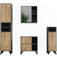Vicco Badkamermeubelset Leano Antraciet/Goudkleurig Eiken 4-delig, Model 53265