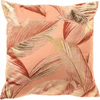 Dutch decor MAYSA - kussenhoes 45x45 cm - bladmotief - Peach Bloom - roze, goud, oranje - met rits - zonder binnenkussen