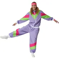 TecTake dressforfun - dameskostuum retro 80er 90er jaren joggingpak - lila, XL - Verkleedkleding carnaval - Halloween - Verkleden - Feestkleding - Carnavalskleding - Feest - Partykleding