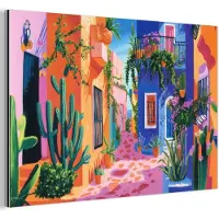 MuchoWow Aluminium schilderij 180x120 cm - Wanddecoratie metaal - Geel - Blauw - Oranje - Huis - Metalen muurdecoratie woonkamer - Decoratie industrieel - Foto op dibond - Industriële accessoires slaapkamer
