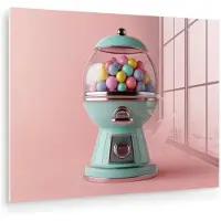 MuchoWow Glasschilderij 120x90 cm - Schilderij acrylglas - Kauwgom - Retro - Snoep - Roze - Foto op glas - Muurdecoratie woonkamer - Wanddecoratie slaapkamer - Schilderijen