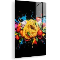 MuchoWow Glasschilderij 120x180 cm - Schilderij acrylglas - Spaghetti - Graffiti - Verf - Kleurrijk - Eten - Modern - Foto op glas - Muurdecoratie woonkamer - Wanddecoratie slaapkamer - Schilderijen