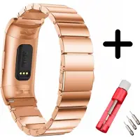 Strap-it bandje metaal rosé goud + toolkit geschikt voor Fitbit Charge 3 / 4