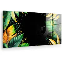 MuchoWow Glasschilderij 120x60 cm - Schilderij acrylglas - Bladeren - Groen - Geel - Verf - Jungle - Foto op glas - Muurdecoratie woonkamer - Wanddecoratie slaapkamer - Schilderijen
