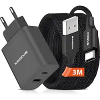Xssive Snellader - 3 Meter - Geschikt voor iPhone 15, 16 en Samsung Galaxy - USB-C Adapter met USB-A naar USB C Kabel