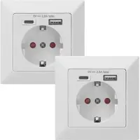 ORNO Wandcontactdoos - Stopcontact - 1x CEE 7/3 - 1x USB-A - 1x USB-C - Set van 2 - Wit