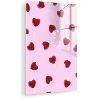 MuchoWow Glasschilderij 120x180 cm - Schilderij acrylglas - Roze - Hart - Lolly - Snoep - Foto op glas - Muurdecoratie woonkamer - Wanddecoratie slaapkamer - Schilderijen