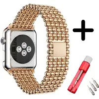Strap-it Stalen Parel schakel band - Geschikt voor Apple Watch (Series 12/11/10), (SE 3/2/1), (Series 9/8/7/6/5/4) - 38/40/41/42mm - Rose Gold - RVS band met parel patroon - Met inkorter toolkit