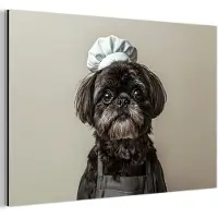 MuchoWow Aluminium schilderij 180x120 cm - Wanddecoratie metaal - Kokskleding - Zwart - Hondje - Metalen muurdecoratie woonkamer - Decoratie industrieel - Foto op dibond - Industriële accessoires slaapkamer