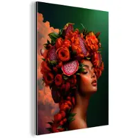 MuchoWow Aluminium schilderij 30x40 cm - Wanddecoratie metaal - Vrouw - Drankenfruit - Rozen - Metalen muurdecoratie woonkamer - Decoratie industrieel - Foto op dibond - Industriële accessoires slaapkamer