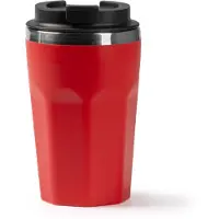 Roly Dubbelwandige Thermosbeker - Rood - Binnenkant van 304 roestvrijstaal, buitenkant van gerecycled PP. Afgeschuind ontwerp. Inhoud: 400 ml.