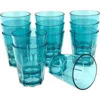 Migros 12 Kunststof Drinkglazen - 390ml - Blauw Transparant - BPA Vrij - 9x9x11cm