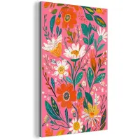 MuchoWow Aluminium schilderij 80x120 cm - Wanddecoratie metaal - Roze - Bloemen - Wit - Oranje - Metalen muurdecoratie woonkamer - Decoratie industrieel - Foto op dibond - Industriële accessoires slaapkamer