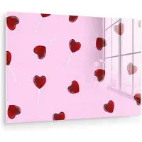 MuchoWow Glasschilderij 180x120 cm - Schilderij acrylglas - Roze - Hart - Lolly - Snoep - Foto op glas - Muurdecoratie woonkamer - Wanddecoratie slaapkamer - Schilderijen