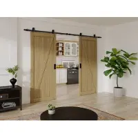 Vente-unique Hangende dubbele schuifdeur van hout en mdf met opbouwsysteem - Licht naturel - 2 x H205 x L93 cm - BALERMA