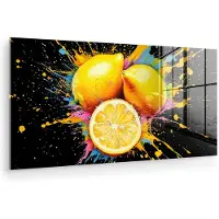 MuchoWow Glasschilderij 40x20 cm - Schilderij acrylglas - Citroen - Graffiti - Kleurrijk - Verf - Modern - Foto op glas - Muurdecoratie woonkamer - Wanddecoratie slaapkamer - Schilderijen