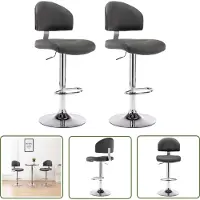 The Living Store Barkruk - Barkrukken - 43 x 47 x (98 - 119) cm - Grijs - Kunstleren bekleding