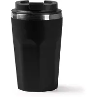 Roly Dubbelwandige Thermosbeker - Zwart -Binnenkant van 304 roestvrijstaal, buitenkant van gerecycled PP. Afgeschuind ontwerp. Inhoud: 400 ml.