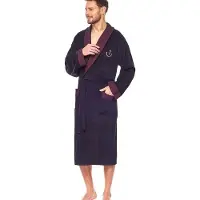 L&L Heren Badjas - Badjas - Blauwe badjas - Badjas met kraag - Badjas veloursstof - Katoenen badjas - Lange badjas - Maat XL - Elegante badjas - - Marineblauw