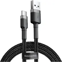 Baseus Duurzame, flexibele USB-C QC3.0-kabel, 2A, 2 meter, zwart en grijs.