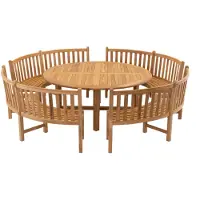 Lesli Living Tafel teak ø180 met 4x ronde parkbank