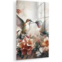 MuchoWow Glasschilderij 80x120 cm - Schilderij acrylglas - Kolibrie - Vogels - Bloemen - Natuur - Foto op glas - Muurdecoratie woonkamer - Wanddecoratie slaapkamer - Schilderijen