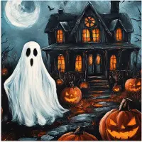 PosterMonkey Poster 75x75 cm - Halloween - Spookhuis - Pompoen - Spook - Posters - Kamer decoratie - Wanddecoratie woonkamer - Muurdecoratie slaapkamer