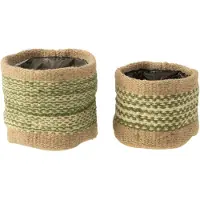 J-Line Set van 2 mand rond+band jute naturel/groen xs/s