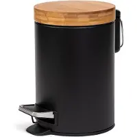 Stellar Designer Badkameremmer - Pendaalemmer - Prullenbak - Prullenbakken - 3 Liter - Superieure Bamboe - Zachtsluitend - Anti-Vinger - Zwart