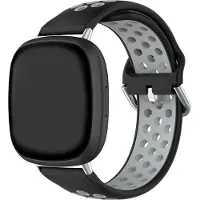 Strap-it Smartwatch siliconen sport bandje - geschikt voor Fitbit Versa 4 / Fitbit Sense 2 - zwart/grijs