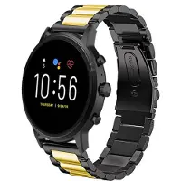 Strap-it Stalen schakel bandje - geschikt voor Fossil Gen 5 / Gen 5e 44mm / Gen 6 44mm - zwart/goud
