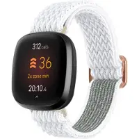 Strap-it Smartwatch bandje - Elastisch nylon bandje geschikt voor Fitbit Versa 3 / Versa 4 / Fitbit Sense / Sense 2 - wit