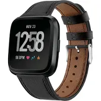Strap-it Leer Smartwatch bandje - Geschikt voor Fitbit Versa / Versa 2 leren bandje - zwart - Horlogeband / Polsband / Armband