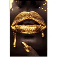 PosterMonkey Poster 20x30 cm - Gouden lippen - Gezicht - Vrouw - Modern - Posters - Kamer decoratie - Wanddecoratie woonkamer - Muurdecoratie slaapkamer