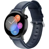 Strap-it Leren smartwatch bandje - geschikt voor Huawei Watch GT 2 42mm / GT 3 42mm / GT 3 Pro 43mm - donkerblauw - Maat: Maat L