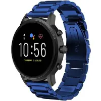 Strap-it Stalen schakel bandje - geschikt voor Fossil Gen 5 / Gen 5e 44mm / Gen 6 44mm - blauw