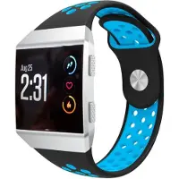Strap-it Siliconen Smartwatch bandje - Geschikt voor Fitbit Ionic sport band - zwart/blauw - Horlogeband / Polsband / Armband - Maat: Maat L